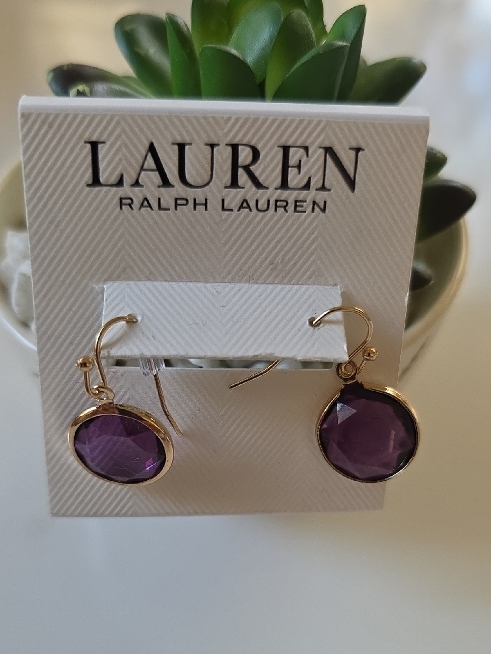 Lauren Ralph Lauren Gold-tone Earrings with Purple Faceted Drops